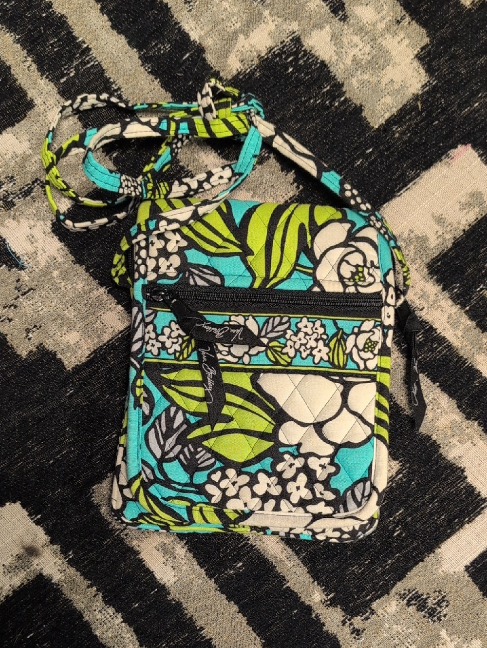 Vera Bradley Turquoise Floral Quilted Crossbody with Lime Accents